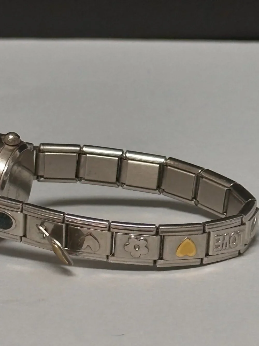 Mudd Watch Women Silver Tone Blue Dial  Italian Charms Stretch Band Y2K 6
